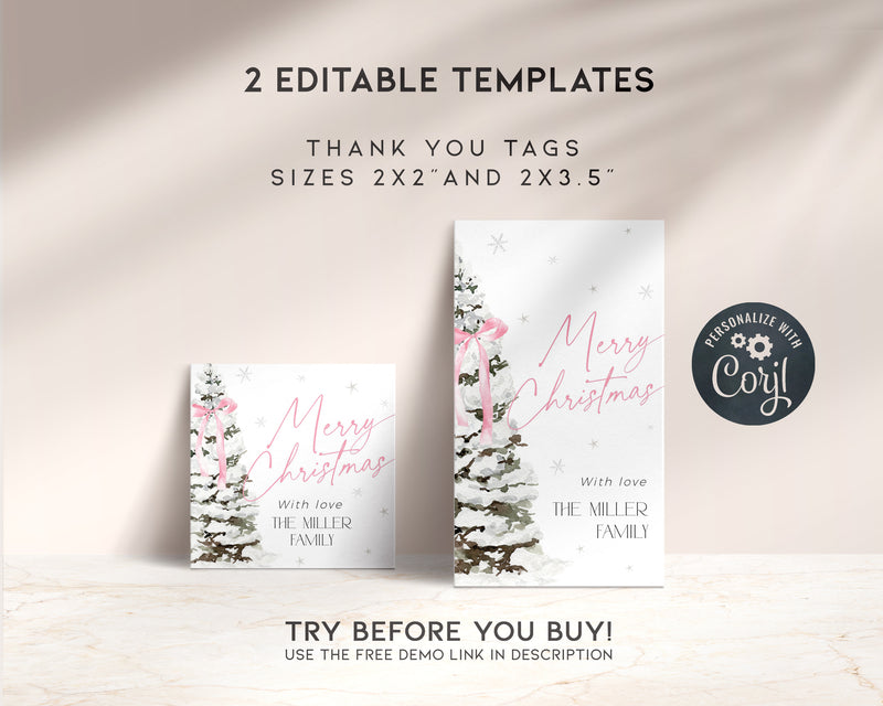 Pink Bow Christmas Gift Tag