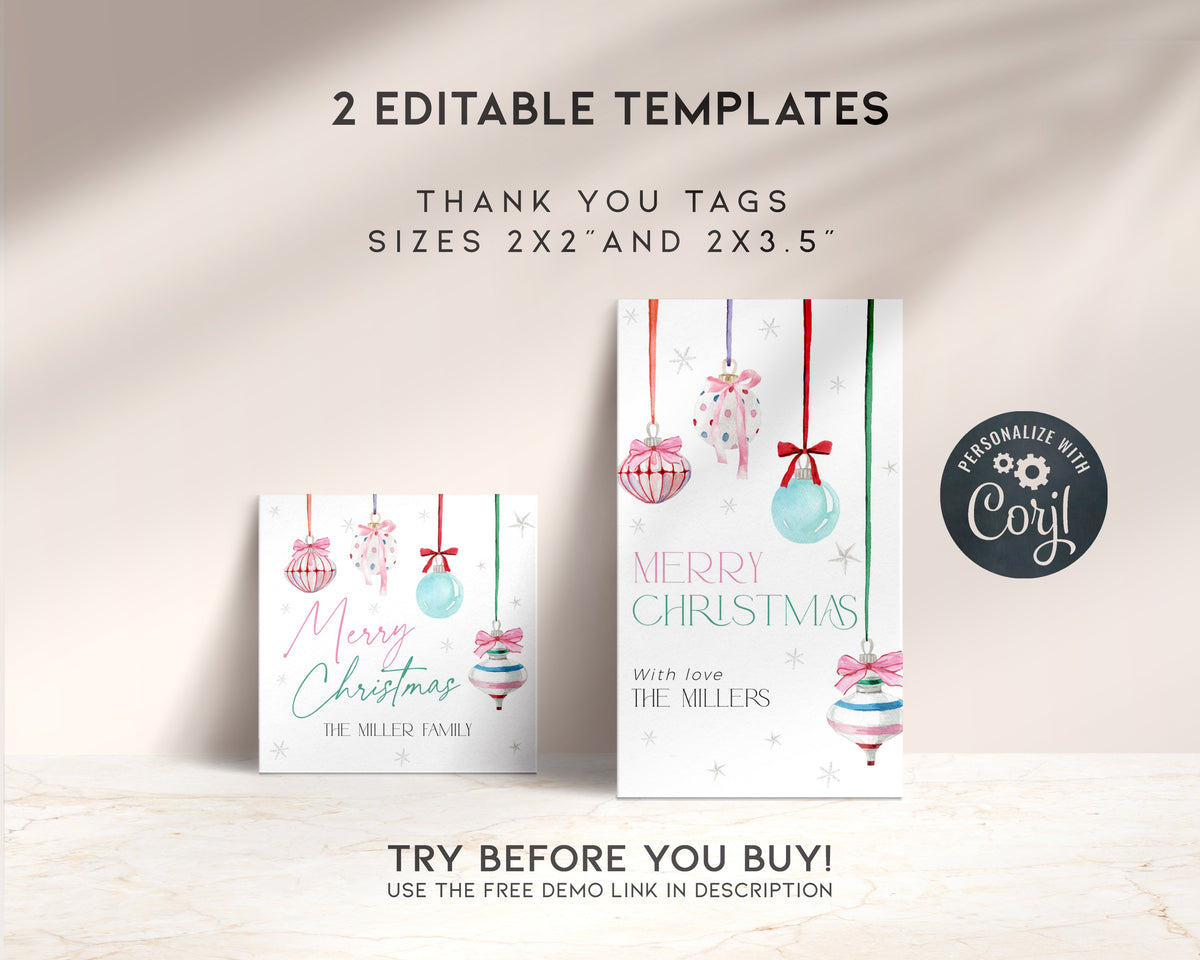 Coquette Pink Bow Christmas Gift Tag