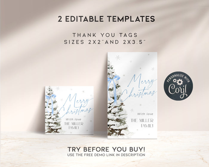 Blue Bow Christmas Gift Tag