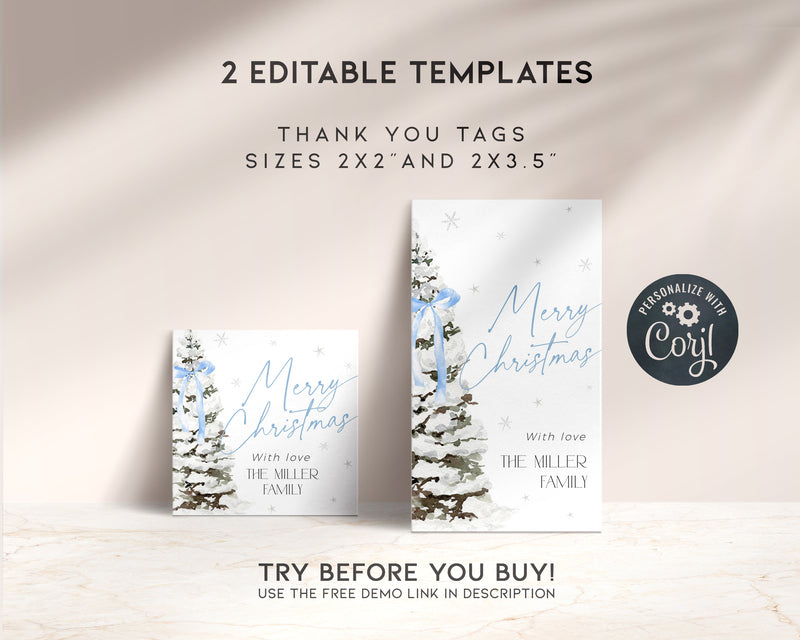 Blue Bow Christmas Gift Tag