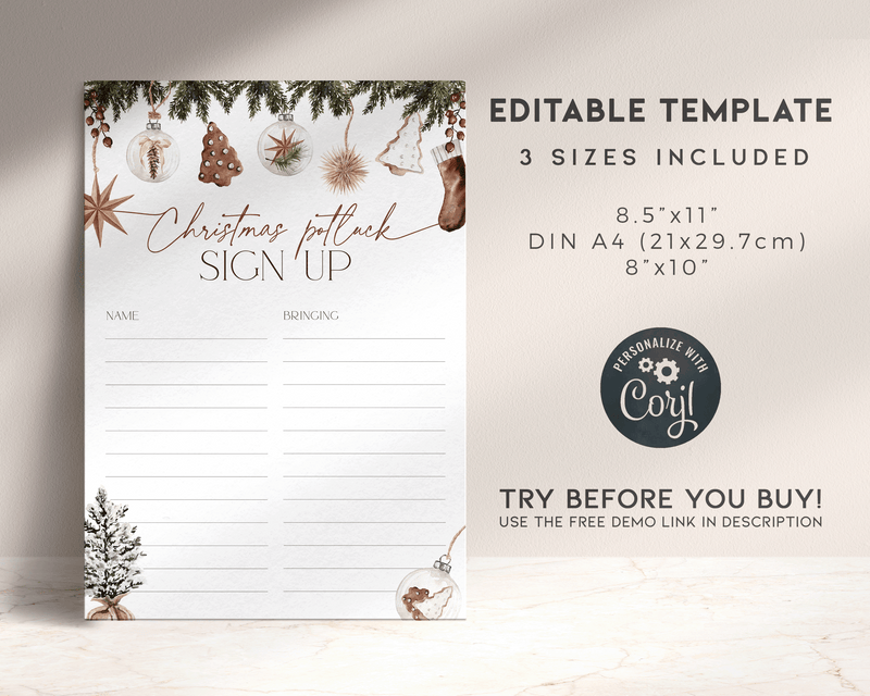 Cozy Christmas Potluck Sign Up Sheet