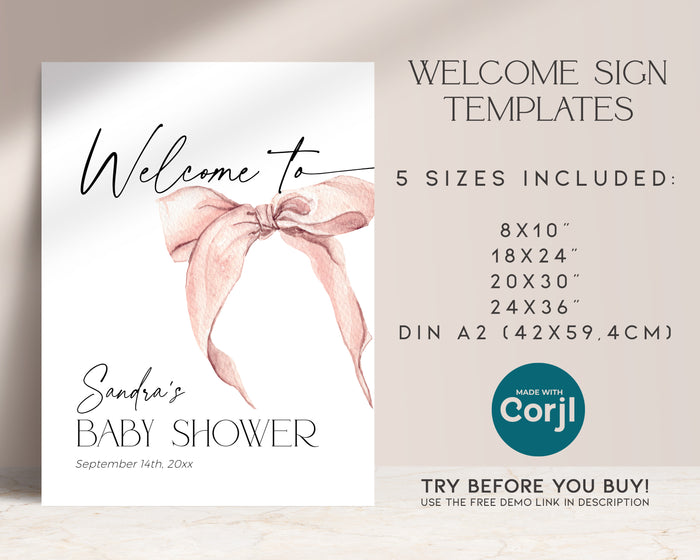 Pink Bow Baby Shower Welcome Sign