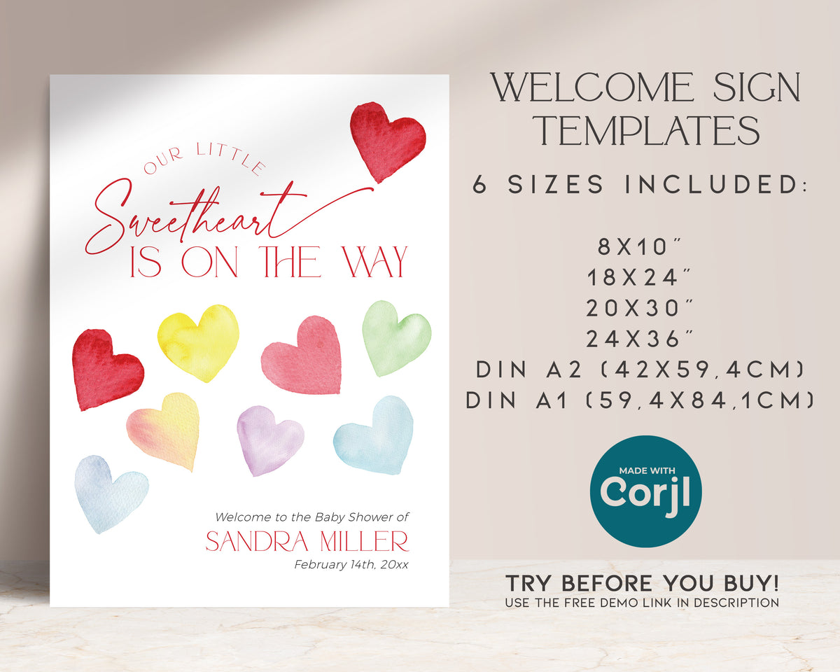 Retro Hearts Valentines Baby Shower Welcome Sign