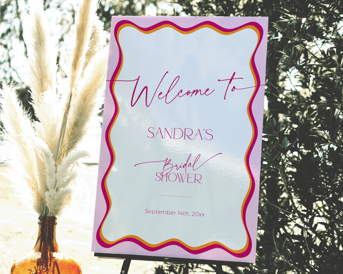 Pink Wavy Border Bridal Shower Welcome Sign