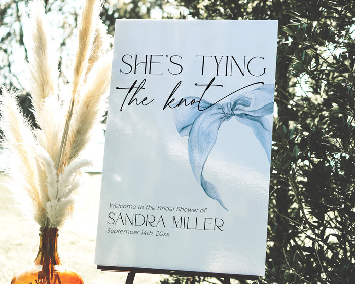 She is tying the knot Blue Bridal Shower Sign