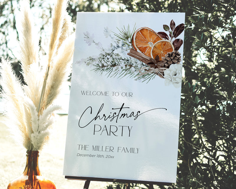 Winter Orange Christmas Party Welcome Sign