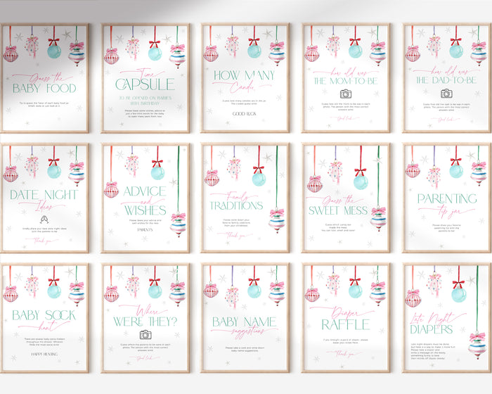 Coquette Pink Bow Christmas Baby Shower Games Bundle