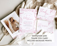 Pink Toile de Jouy Baby Shower Invitation Bundle