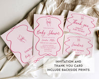 Hand Drawn Pink Bow Baby Shower Invitation Bundle