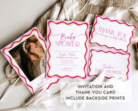 Pink Wavy Border Baby Shower Invitation Bundle