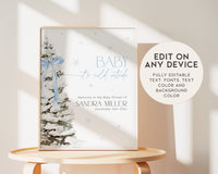 Blue Bow Christmas Baby Shower Welcome Sign