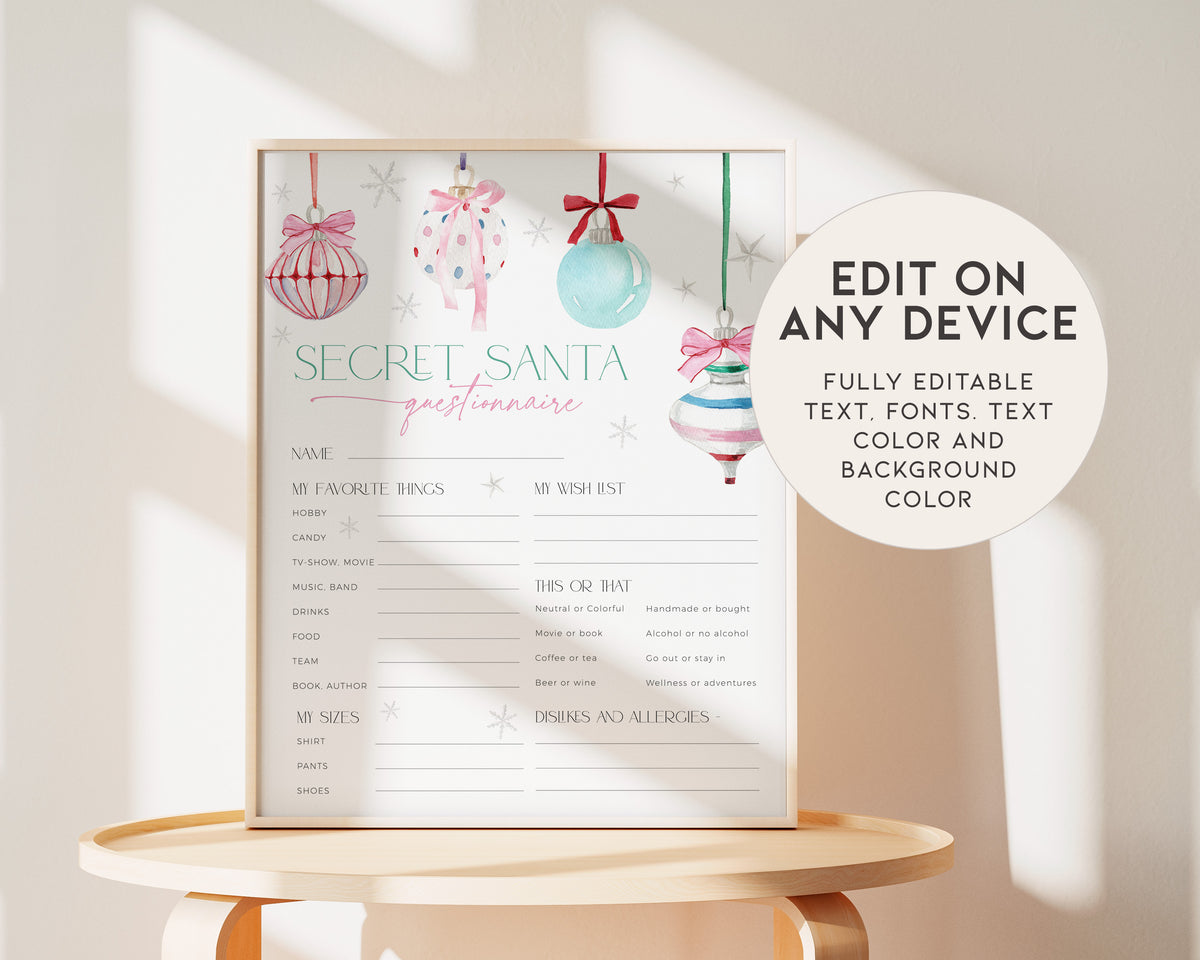 Coquette Pink Bow Secret Santa Questionnaire