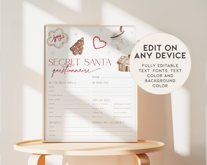 Christmas Cookie Secret Santa Questionnaire