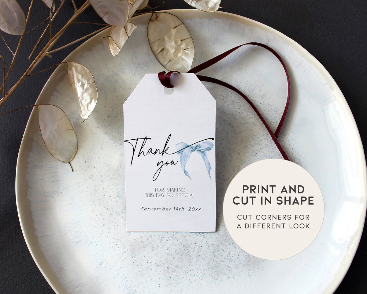 Blue Bow Thank You Tag