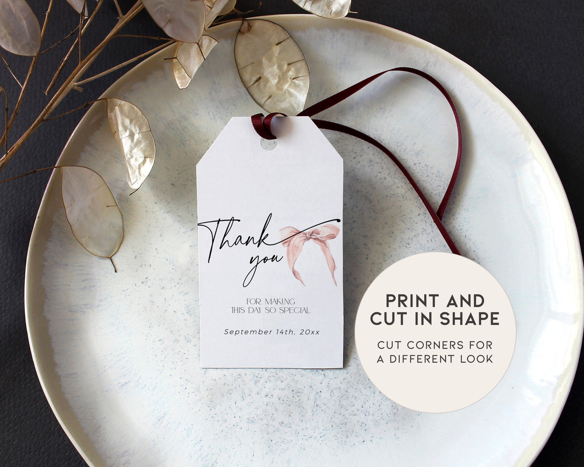 Pink Bow Thank You Tag