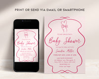 Hand Drawn Pink Bow Baby Shower Invitation