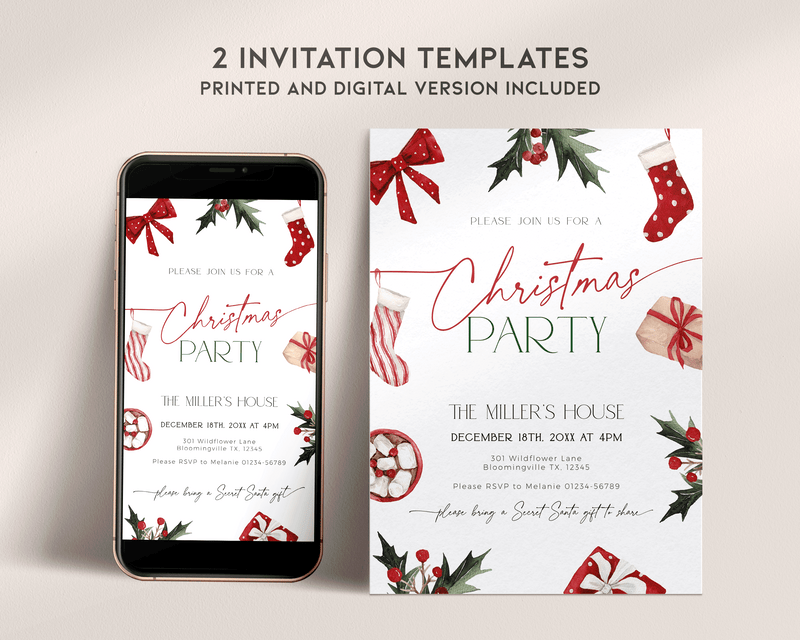 Christmas Stockings Party Invitation Set