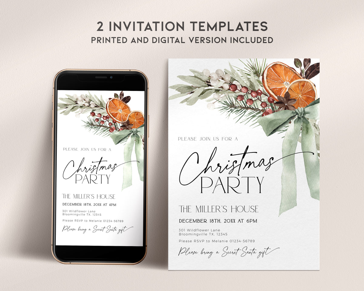 Christmas Bow Party Invitation Set