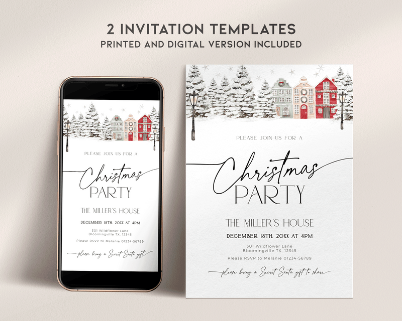 Christmas Village Party Invitation Set