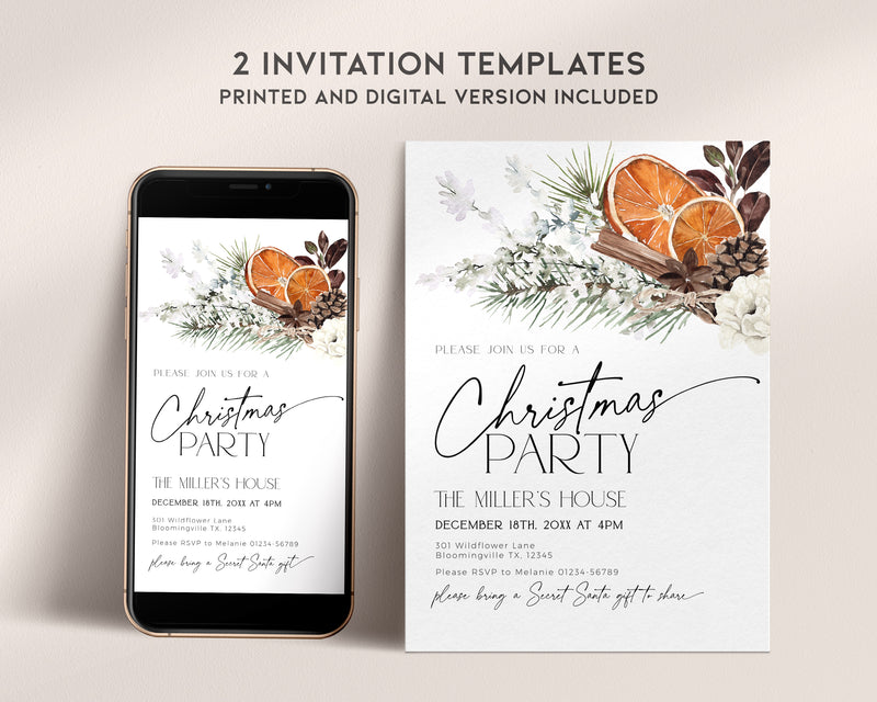 Winter Orange Christmas Party Invitation Set