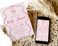 Hand Drawn Pink Bow Baby Shower Invitation Bundle