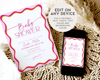 Pink Wavy Border Baby Shower Invitation