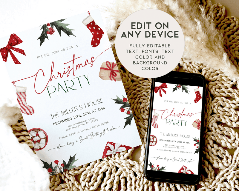 Christmas Stockings Party Invitation Set