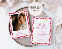 Pink Wavy Border Baby Shower Invitation