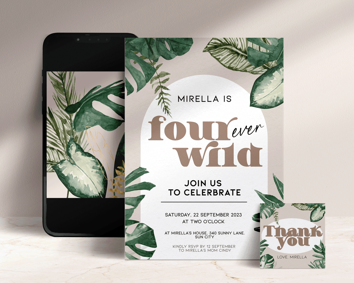 Four ever Wild Tropical Birthday Invitation