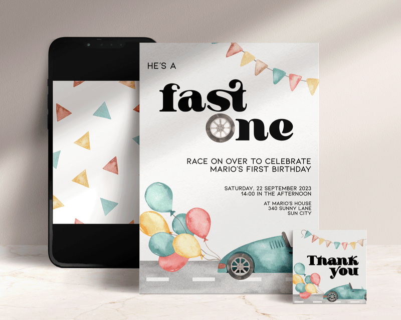 Fast One Birthday Invitation