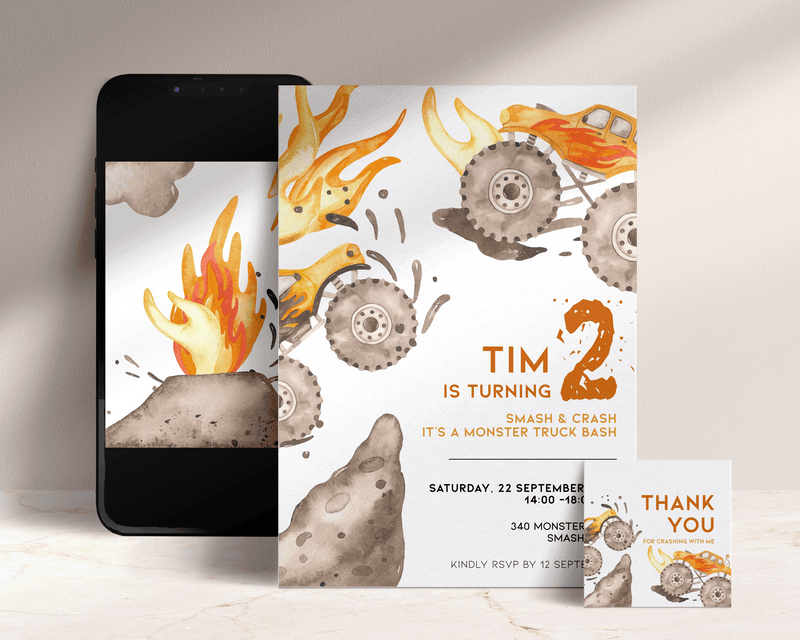 Monster Truck 2nd Birthday Invitation
