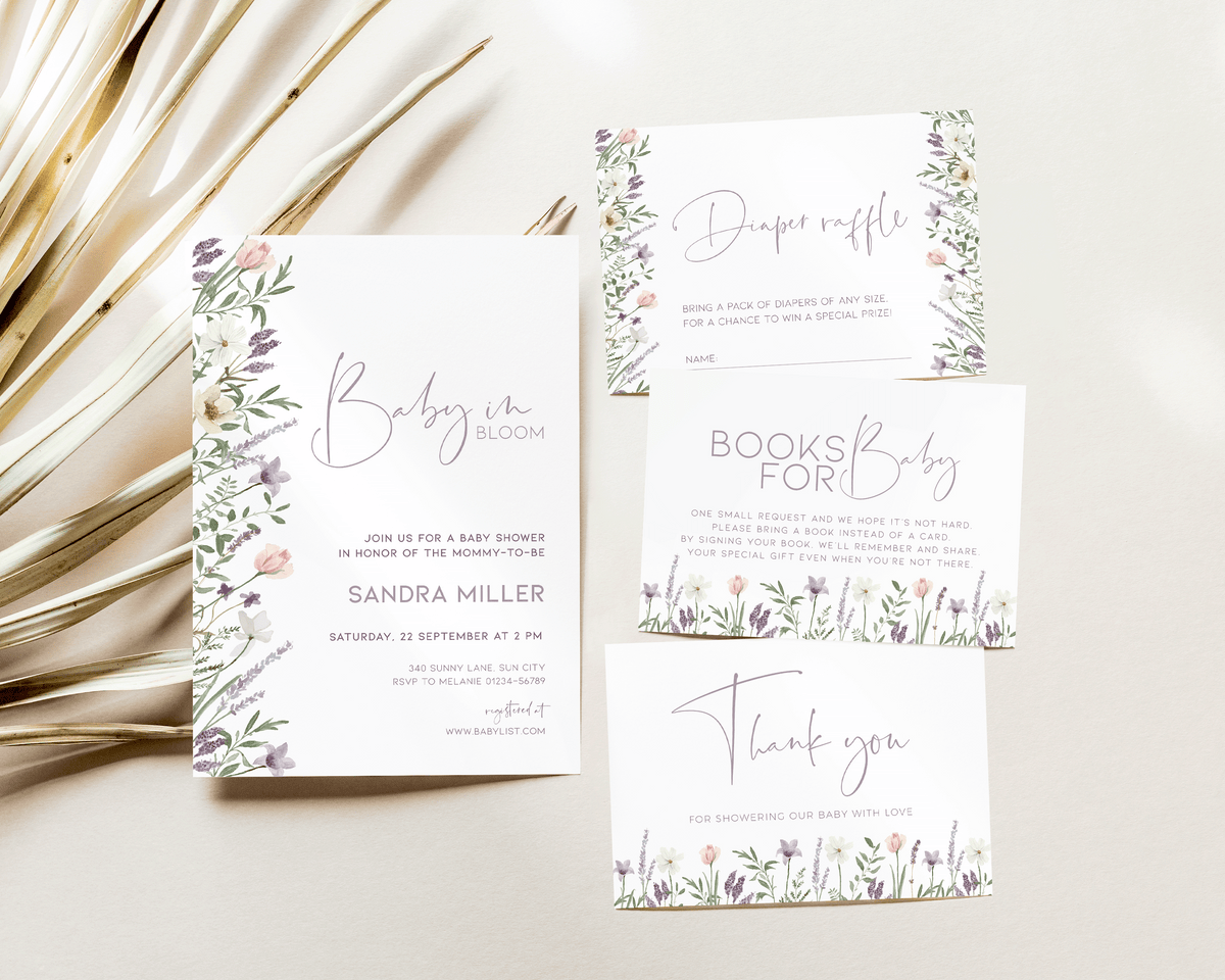 Lavender Baby Shower Invitation Bundle