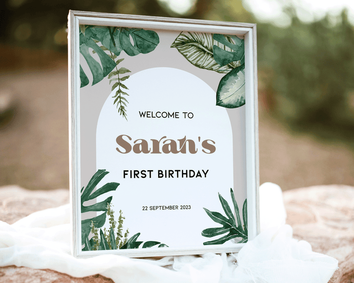 Minimalist Tropical Birthday Welcome Sign