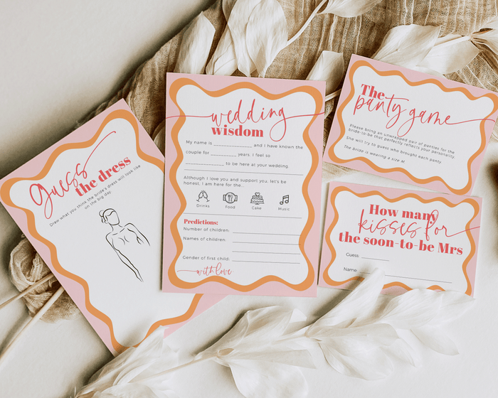 Wavy Border Peach Bridal Shower Games Bundle