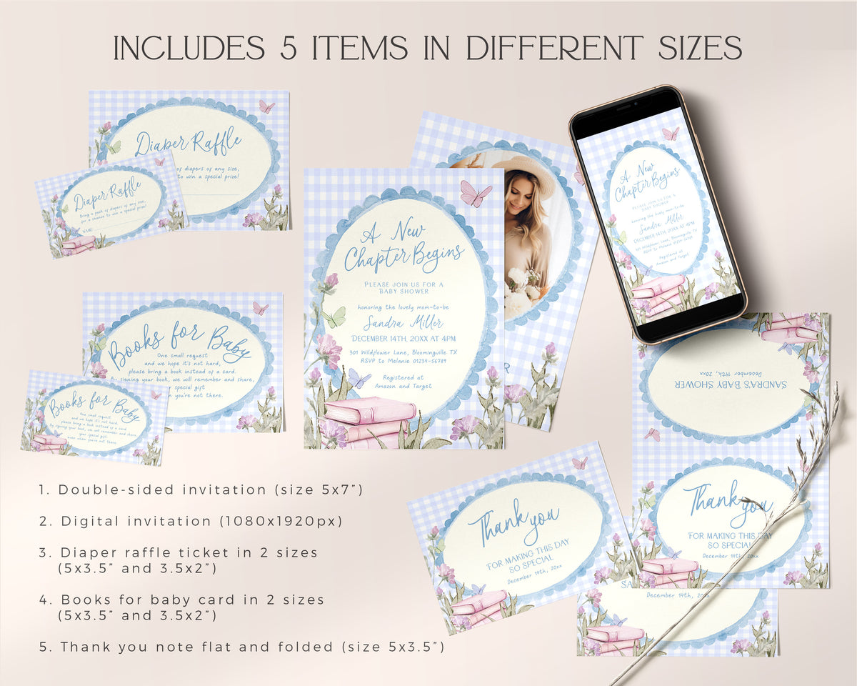 Blue Storybook Baby Shower Invitation Bundle