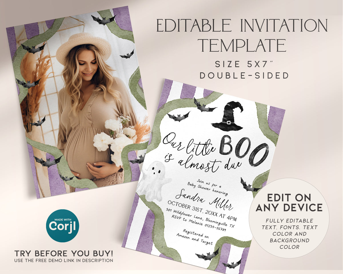 Little Boo is Almost Due Halloween Baby Shower Invitation