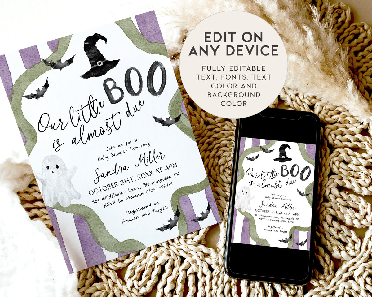 Little Boo is Almost Due Halloween Baby Shower Invitation