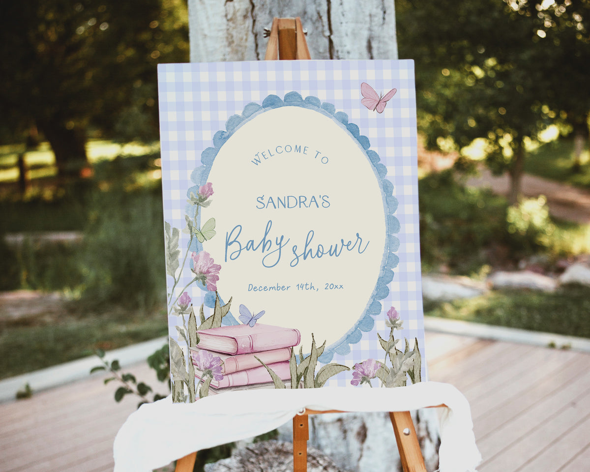 Blue Storybook Baby Shower Welcome Sign