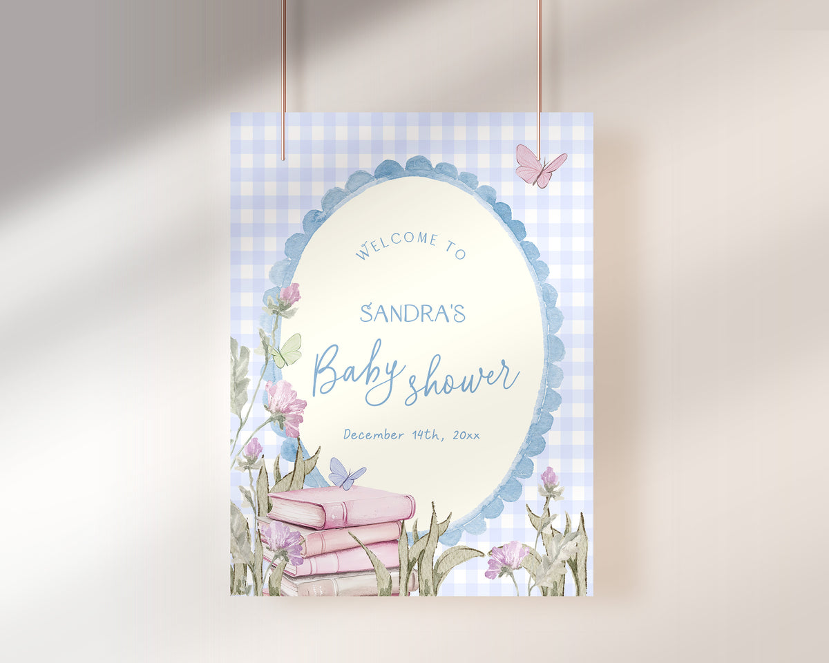 Blue Storybook Baby Shower Welcome Sign