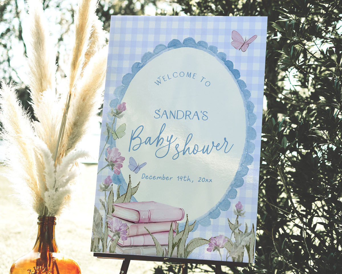 Blue Storybook Baby Shower Welcome Sign