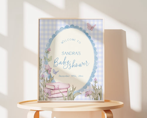 Blue Storybook Baby Shower Welcome Sign