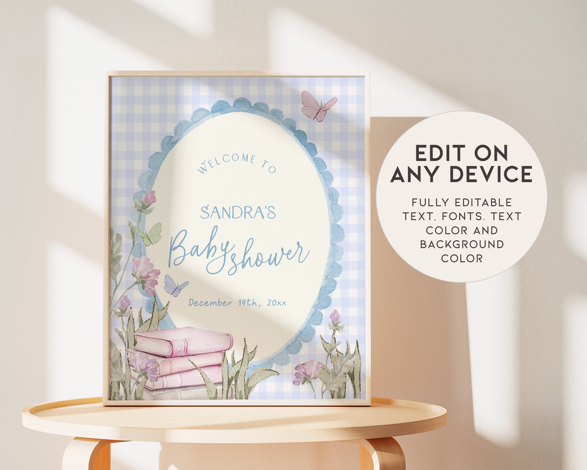 Blue Storybook Baby Shower Welcome Sign