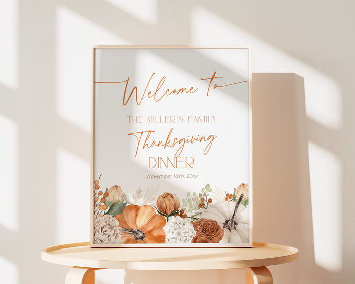 Floral Pumpkin Thanksgiving Dinner Welcome Sign