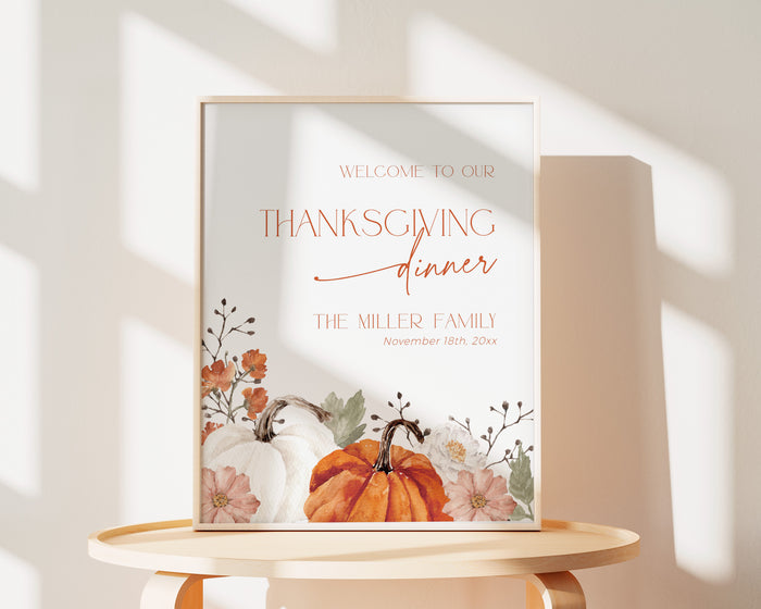 Pumpkin Flowers Thanksgiving Dinner Welcome Sign