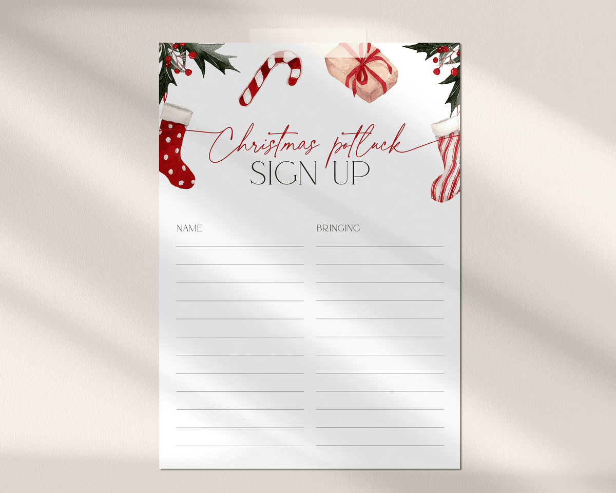 Christmas Stockings Potluck Sign Up Sheet