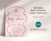 Hand Drawn Pink Bow Baby Shower Invitation