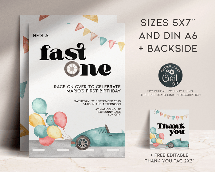 Fast One Birthday Invitation