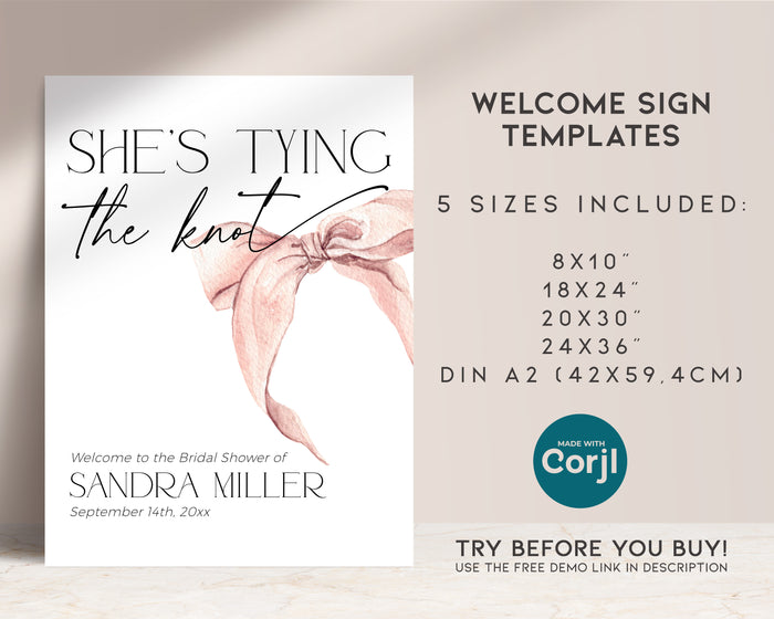 She is tying the knot Bridal Shower Welcome Sign