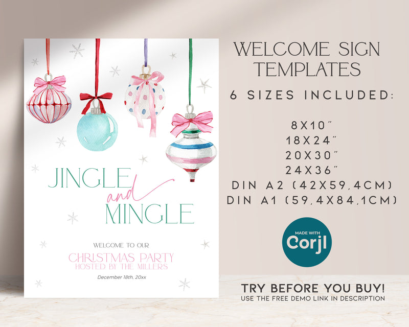 Coquette Pink Bow Christmas Party Welcome Sign