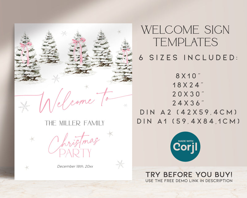 Pink Bow Christmas Party Welcome Sign